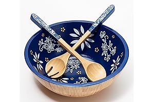 Temp-tations Bamboo Salad Bowl with Servers (Classic Blue)