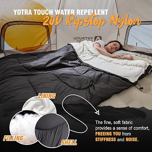 Miniatura 3 de Saco de dormir doble con almohada para adultos, tamaño Queen, saco de dormir para dos personas, saco de dormir para acampar para clima frío de 3