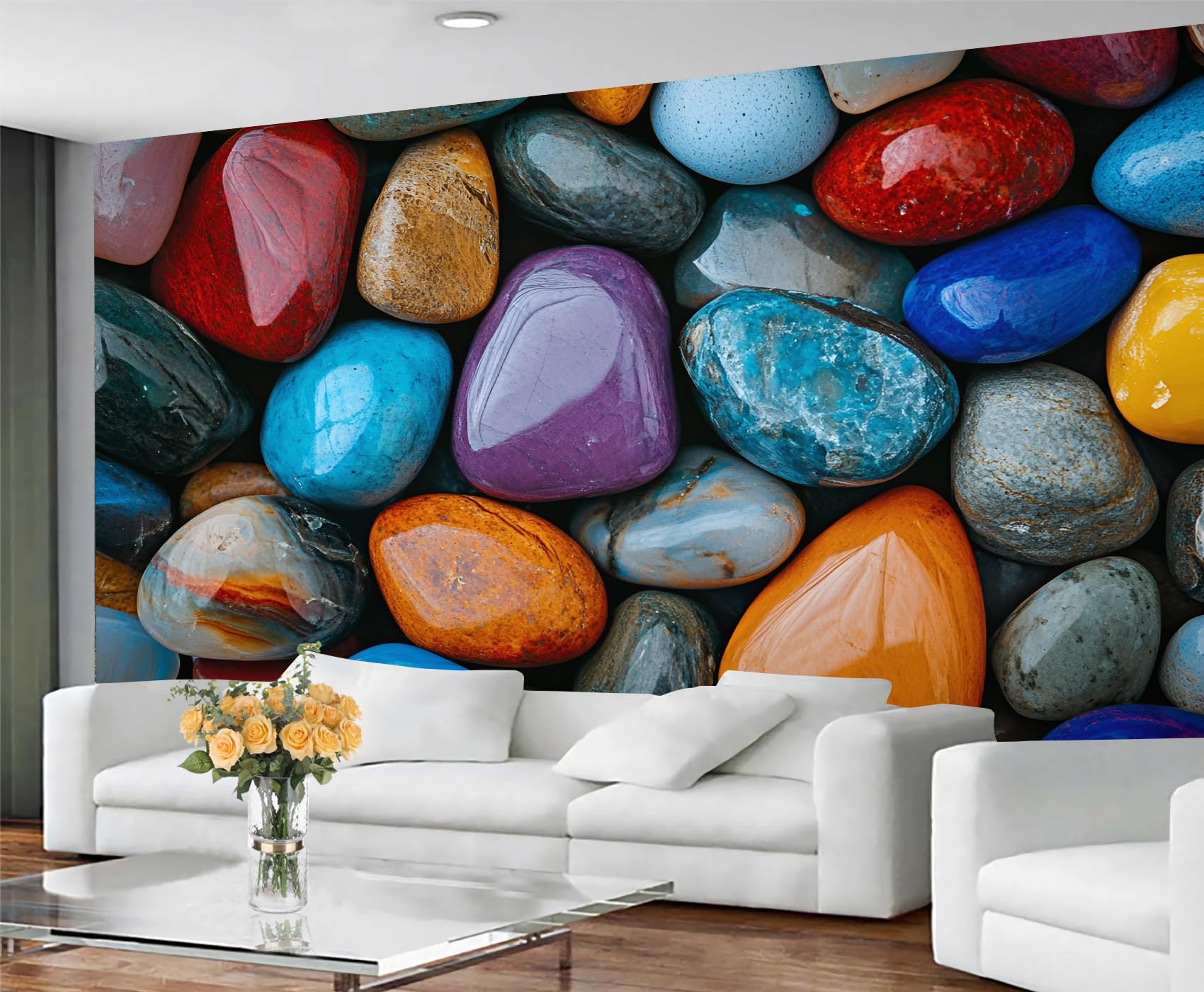 GIVLWF Wallpaper Colorful Home Decor & Mural, Stone Texture Bedroom Wallpaper, Colored Stones Wall Paper for Living Room, Large Wall Mural - Not Self-Adhesive
