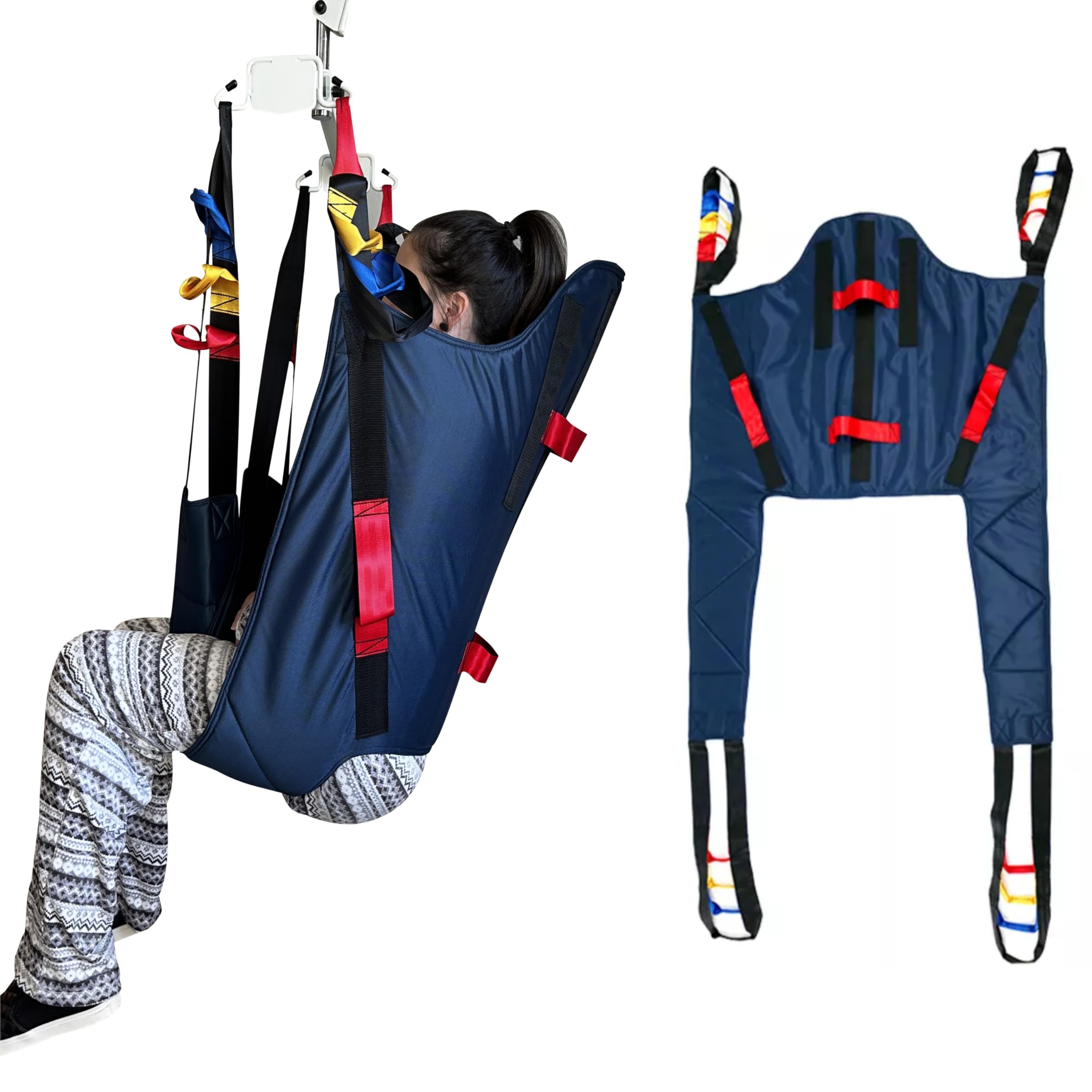 doudouX hoyer lift sling, patient lift sling, toilet/commode/shower sling for hoyer lift with solid high-back, head/neck/back support