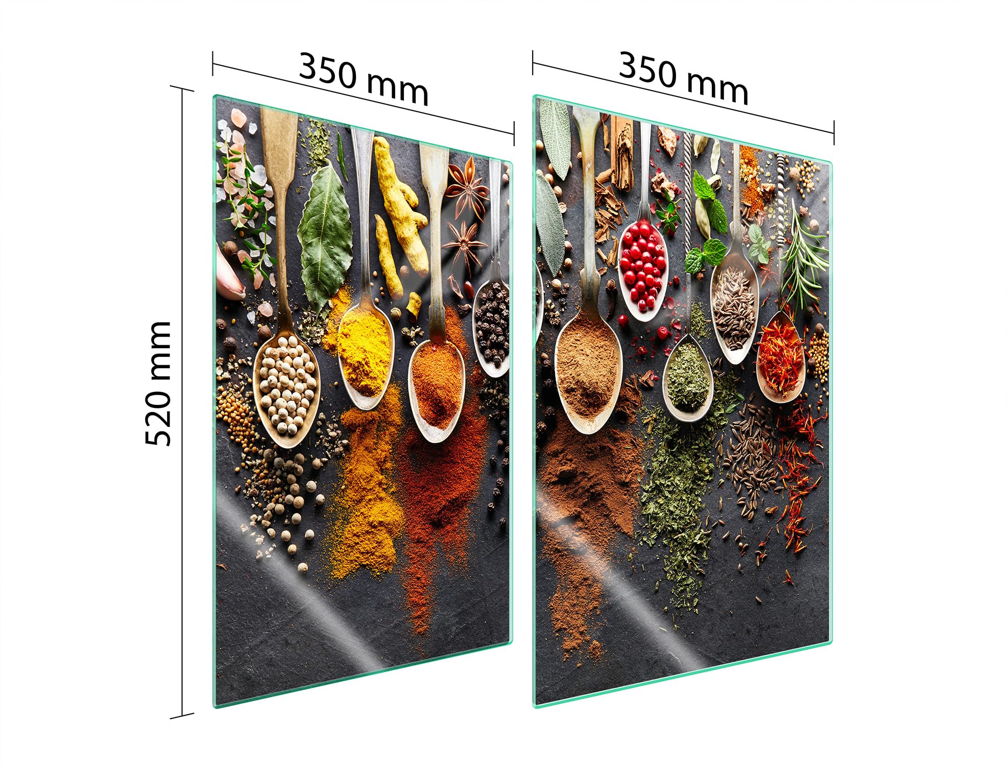 TMK ArtDeko Placa protectora de vitrocerámica 35 x 52 cm 2 piezas cocina eléctrica universal para inducción protección contra salpicaduras tabla de cortar de vidrio templado, Especias