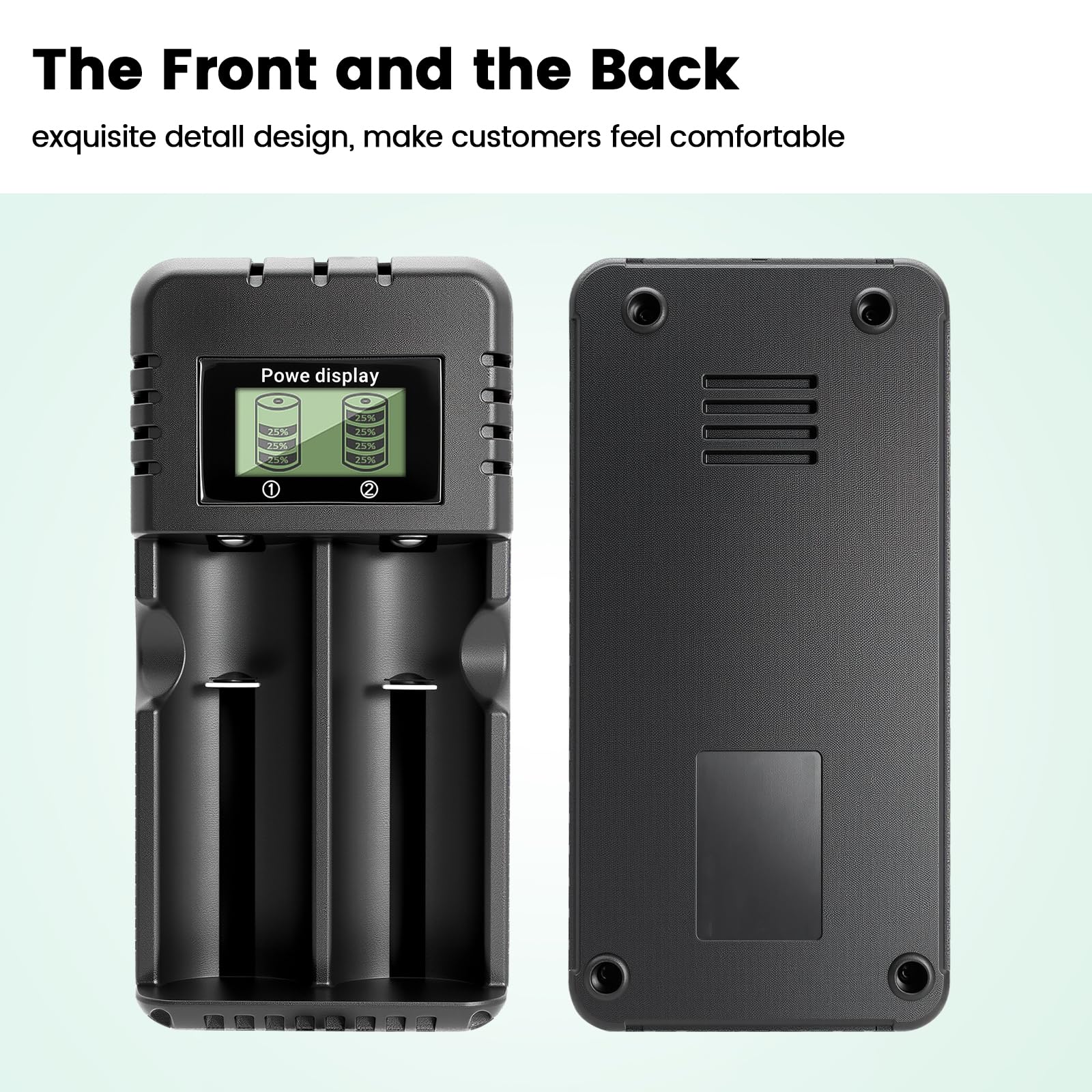 Jaxiyun Chargeur de Batterie à LCD, Chargeur de Batterie Li-ION 2 Fentes avec Charge Rapide Intelligente Compatible avec Une Variété de Batteries Li-ION 3,7 V 26650/18650/14500/16340 (2 Fentes) - 3