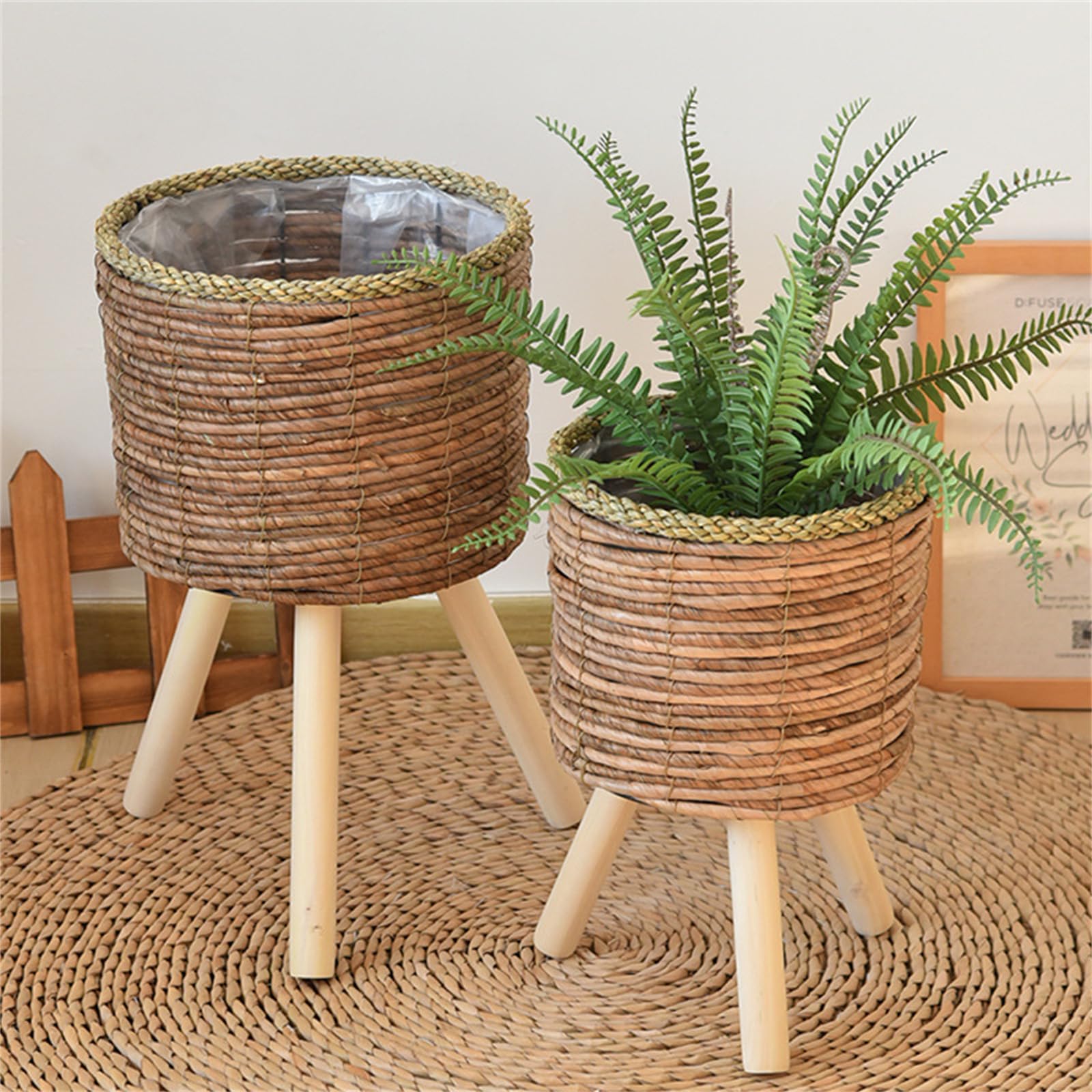 Cesti per piante intrecciati cesti di fiori vasi di vimini intrecciato con supporto per piante per esterni cestino per fioriere da pavimento