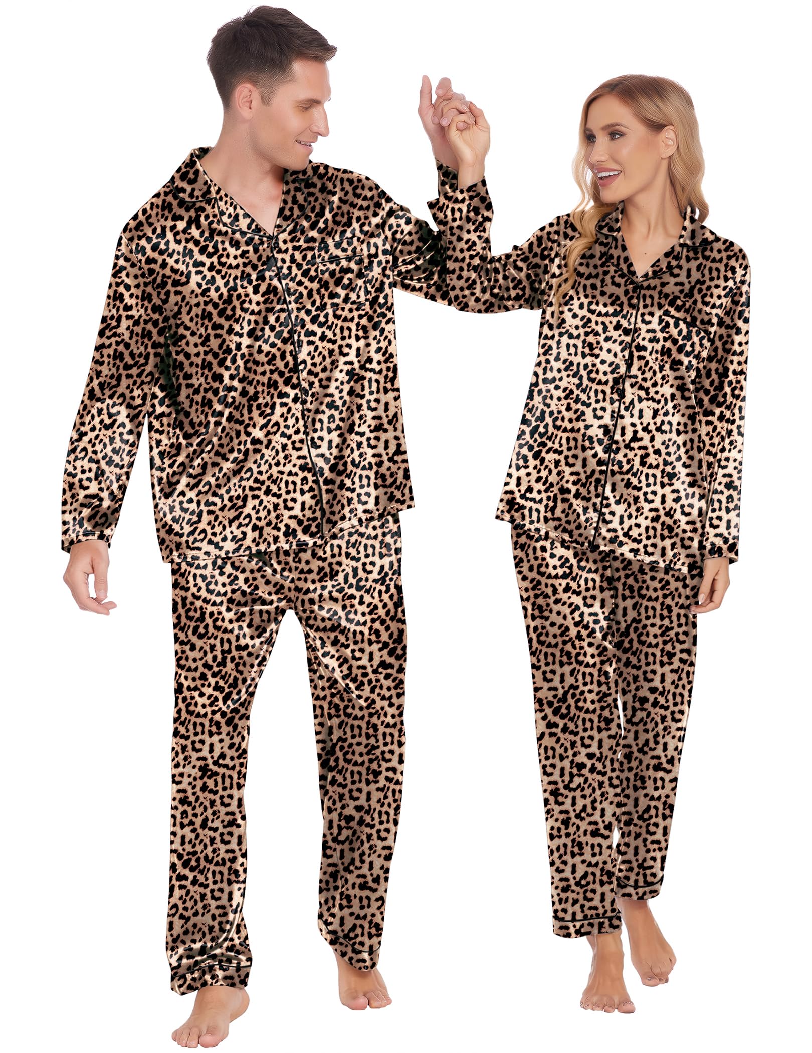 Ekouaer Couples Matching Satin Pajamas