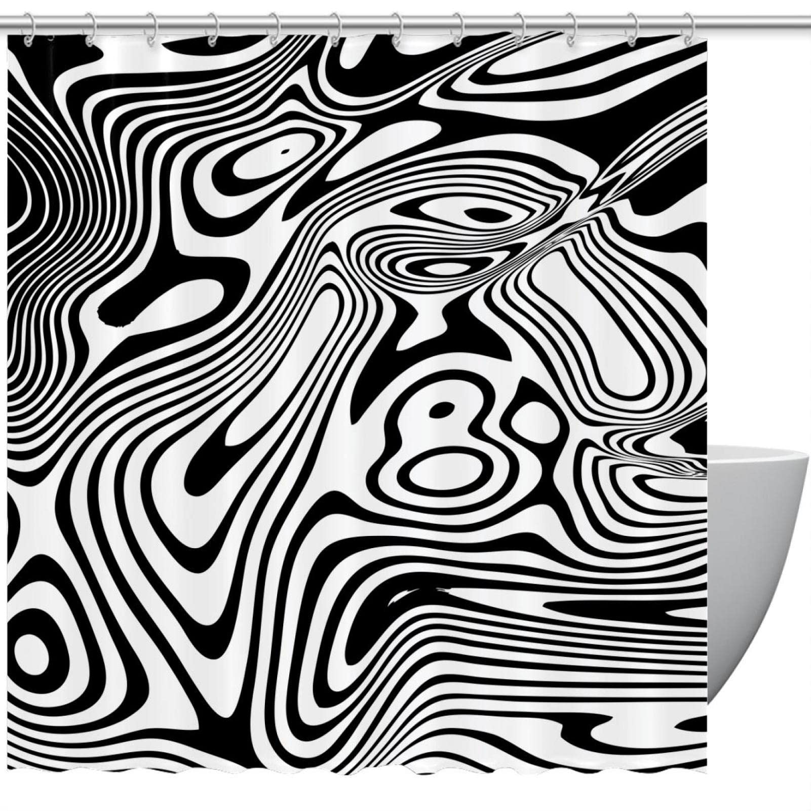 Rideau de douche motif abstrait en tissu noir et blanc de haute qualité