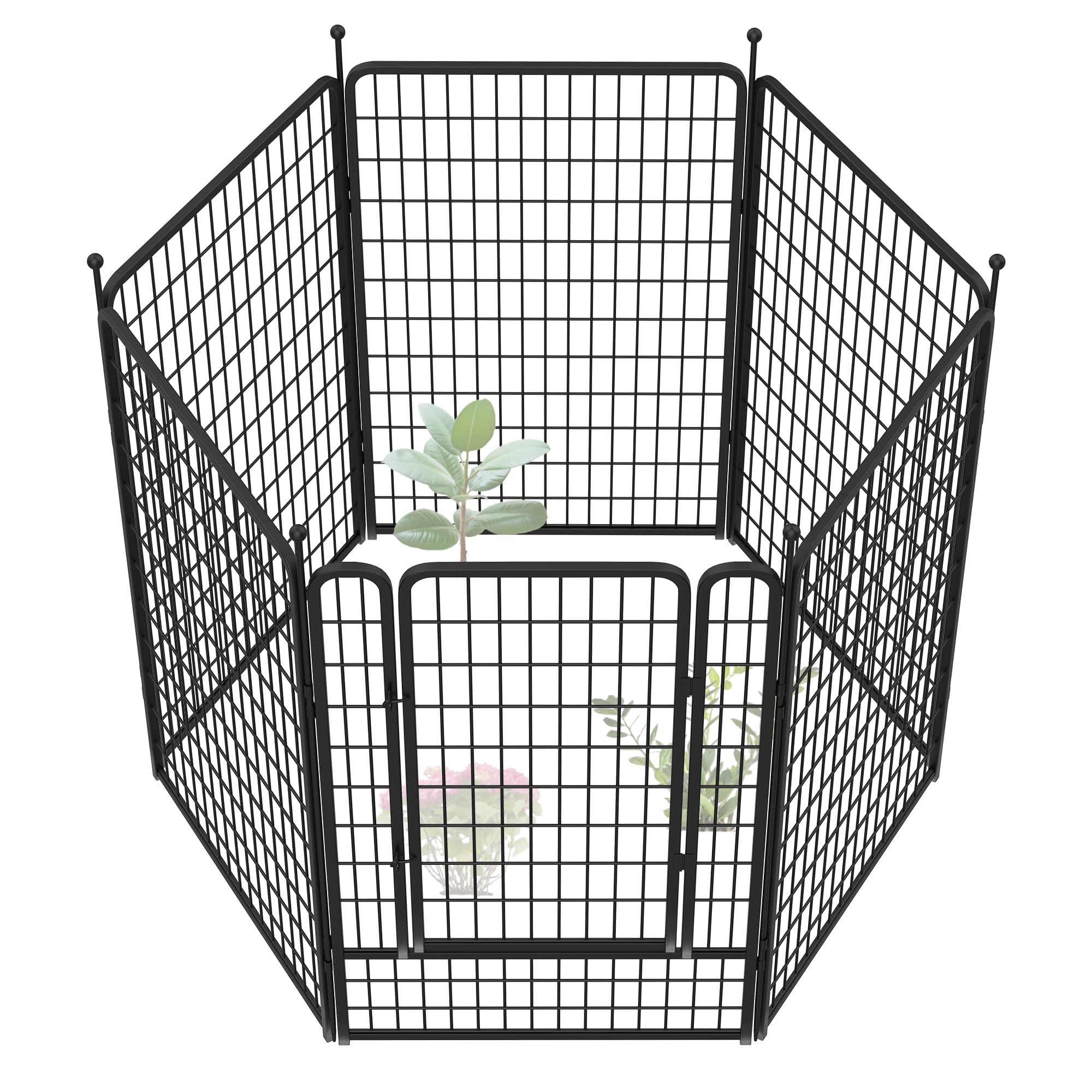 FXW Garden Fence Outdoor for the Yard – 127cm(H) x 475cm(L) Heavy Duty Metal Animal Barrier for Dog and Rabbit, Decorative Dog Fence, 6 Panels, Black — image 1