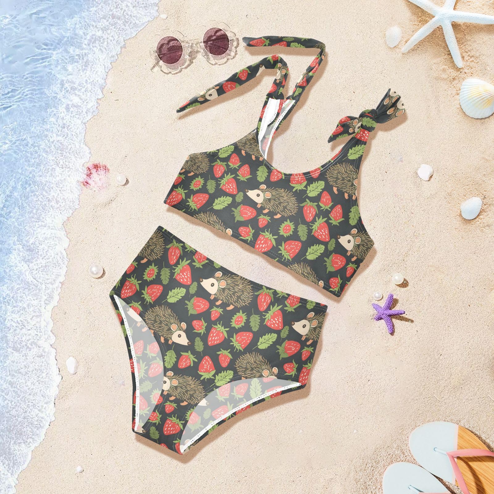 Strawberry Hedgehog Girls Two Piece Tankini Swimsuits Summer Bathing Suit Beach Swimwear Set, 4T