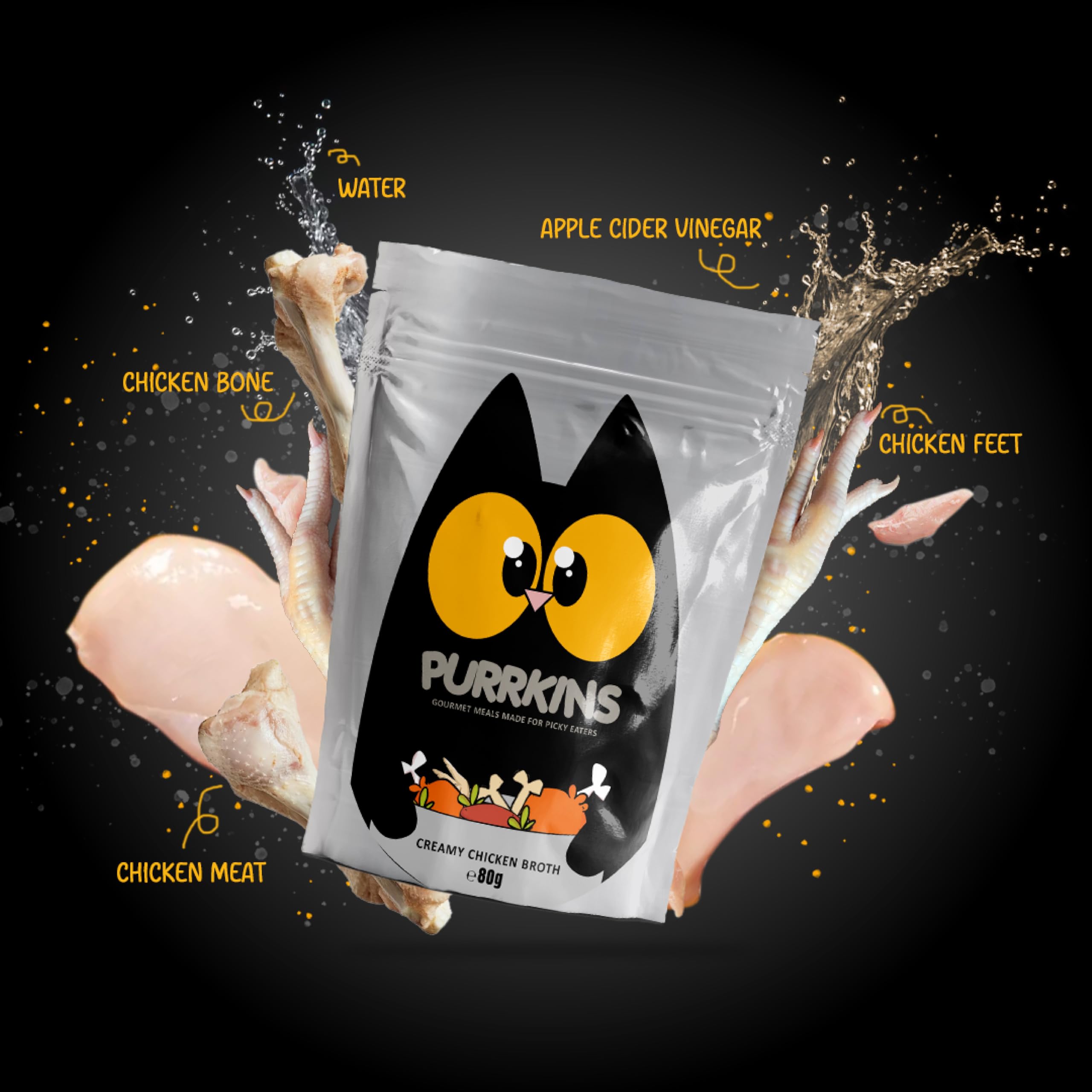 Purrkins Creamy Chicken Broth (80g x 5 Pack) for Cats & Kittens, Cat Food Topper & Supplement, No Added Colors, Flavors or Preservatives 1