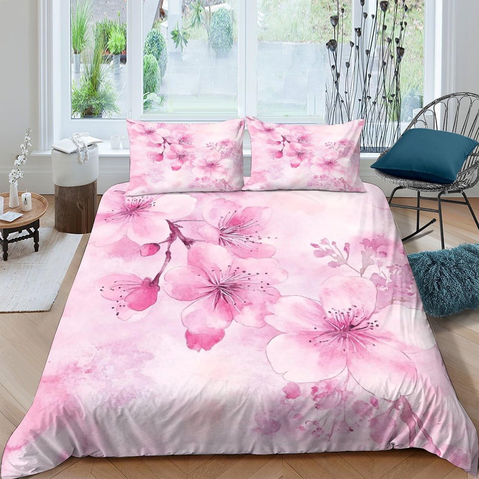 Ctjqhvkz Style-8 3D Printed Pink Cherry Blossom Fitted Sheet Microfiber Soft Breathable Sakura Mattress Cover For Bedroom Guest Room Decor Single（135X200cm）