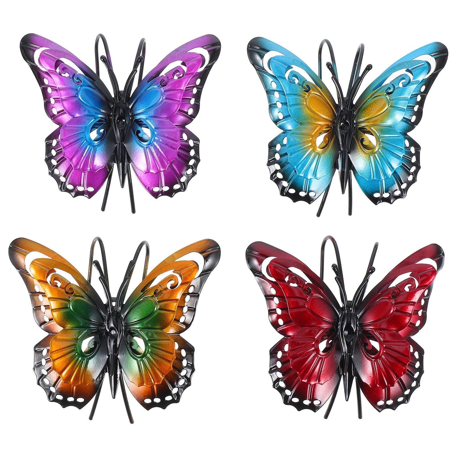 SILENRADAWN Iron Butterfly Lightweight Metal and Glass and Planters 4pcs Hanging Ornaments Decorative Garden Pot Hangers with Unique Artistic Charm for Potted Plants for Living Rooms