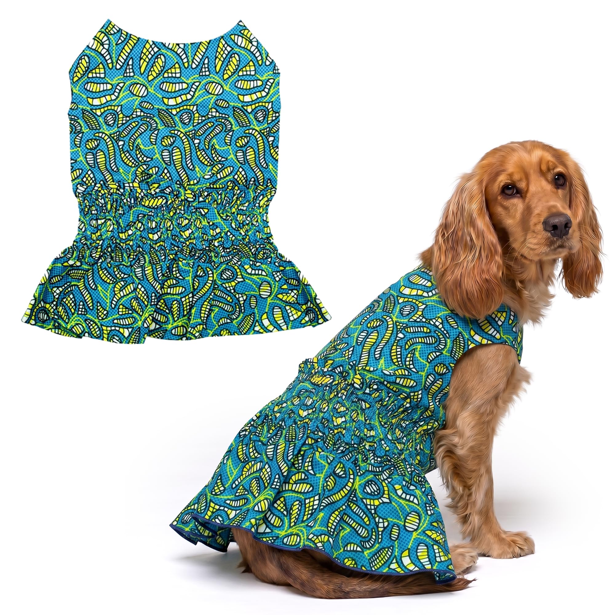 Parisian Pet Tribal Dog Dress - Summer Clothes for Large Dogs Girl - Ruched Waist Pet Dress - Stylish Printed Beach Dog Outfit - Lightweight Puppy Clothes - Sleeveless Dresses for Dogs โ image 1