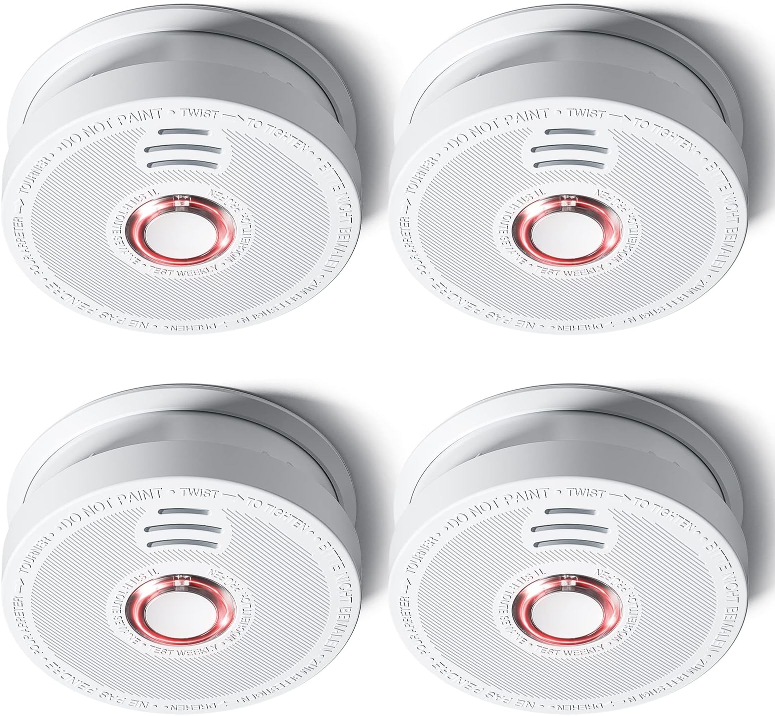 SITERLINK Smoke Detectors Battery Operated, Smoke Alarm with Test-Silence Button, Photoelectric Sensor Fire Alarms Smoke Detectors with LED Lights, UL Listed Fire Alarm for House, GS528A, 4 Packs