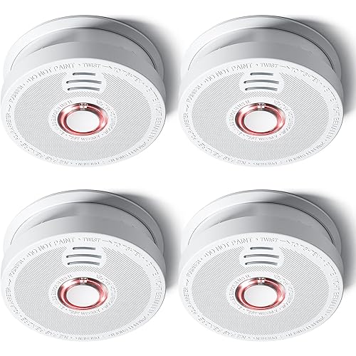 SITERLINK Smoke Detectors Battery Operated, Smoke Alarm with Test-Silence Button, Photoelectric Sensor Fire Alarms Smoke Detectors with LED Lights, UL Listed Fire Alarm for House, GS528A, 4 Packs