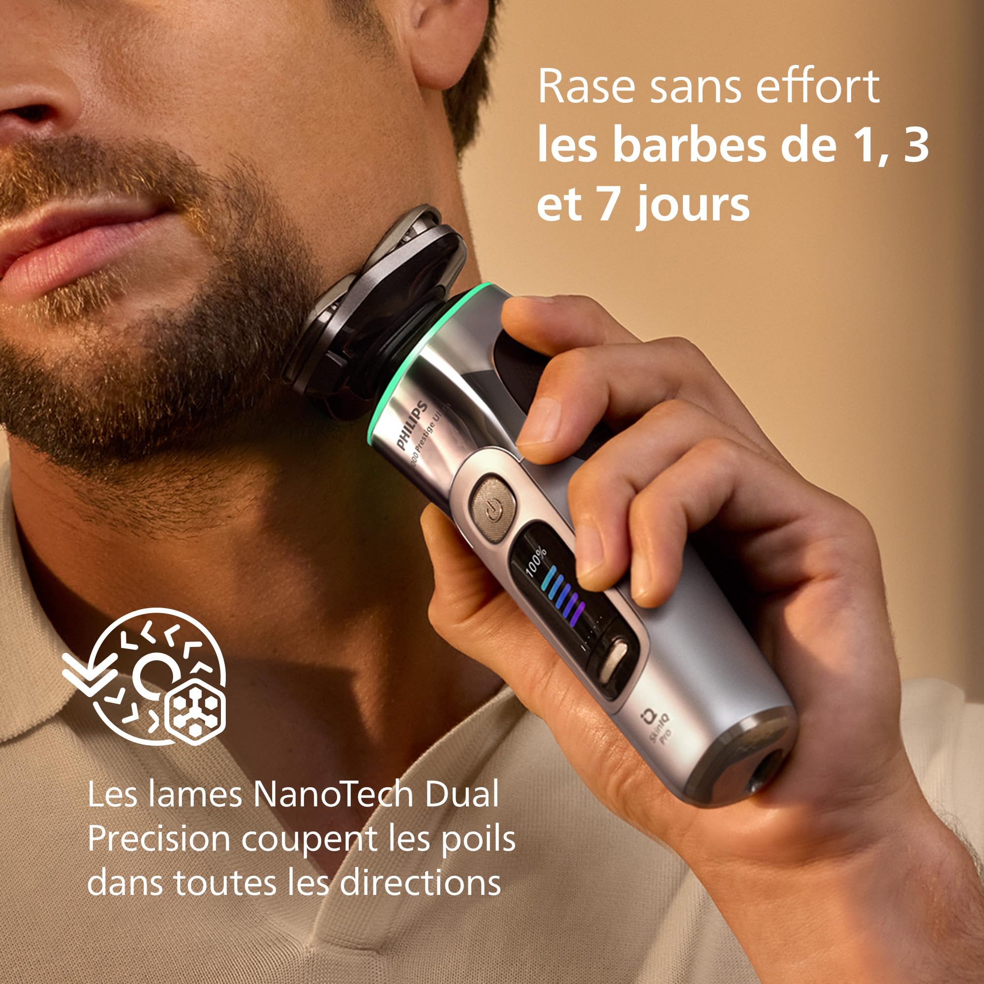 Philips Rasoir i9000 Prestige Ultra, rasoir électrique 100% étanche, technologie Skin IQ Pro, système Triple Lift & Cut, lames de précision NanoTech rotatives 360, 5 modes de rasage, XP9404/38