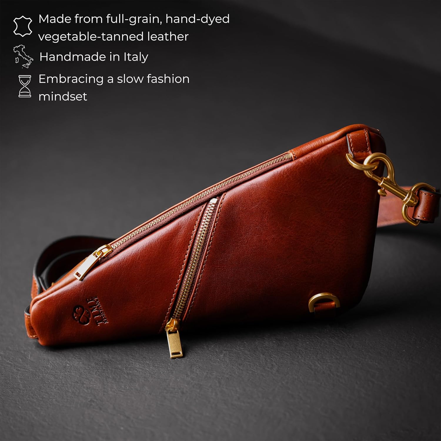 Time Resistance Leather Sling Bag - Full-Grain Leather Bag - Chest Bag for Men and Women