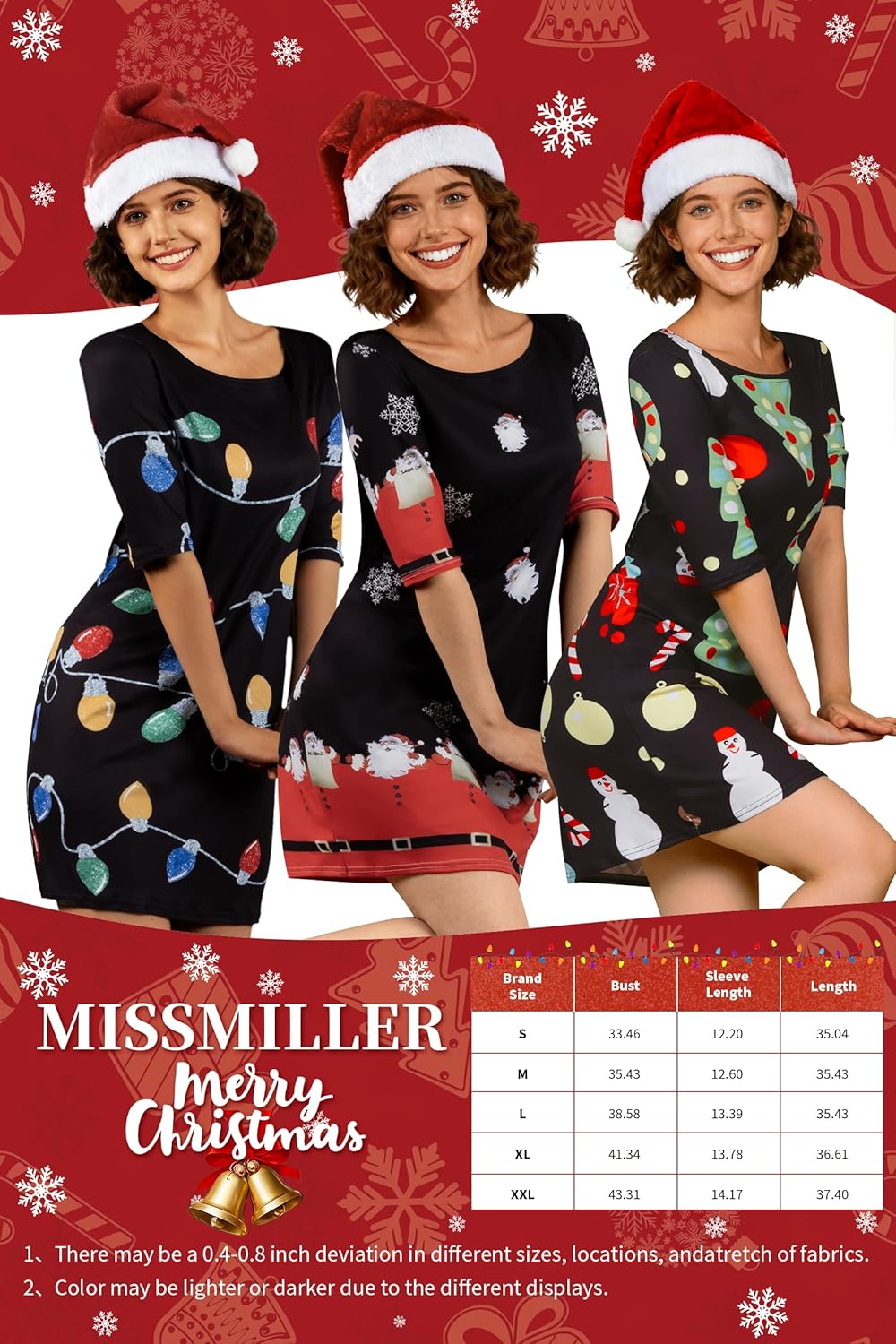 MISSMILLER Women's Christmas Print Tunic Dress Half Sleeve Crewneck Casual Uagly Christmas Dress - Image 6