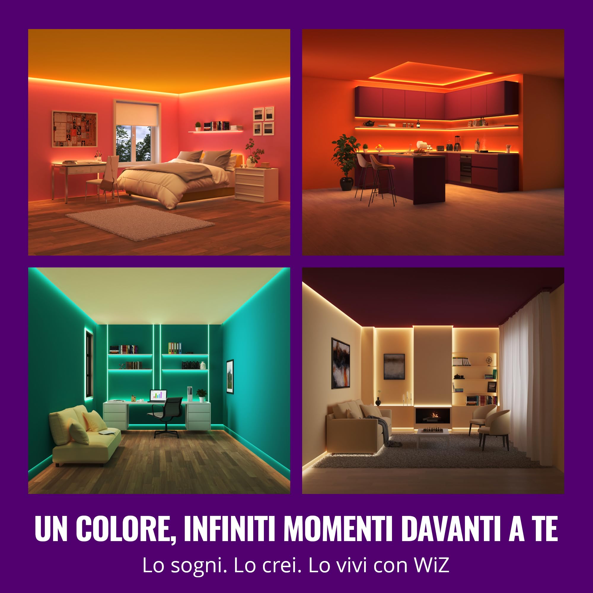 Wiz Striscia LED RGB LED-30m tagliabile,16 milioni di colori + sfumature di bianco,modalità di luce preimpostate,connessione al Wi-Fi,controllo vocale/app,funzionamento con Google Home,Alexa e HomeKit