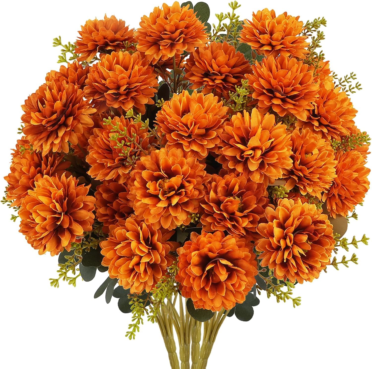 4Pcs Autumn Artificial Flowers Orange Artificial Chrysanthemums Ball Flower