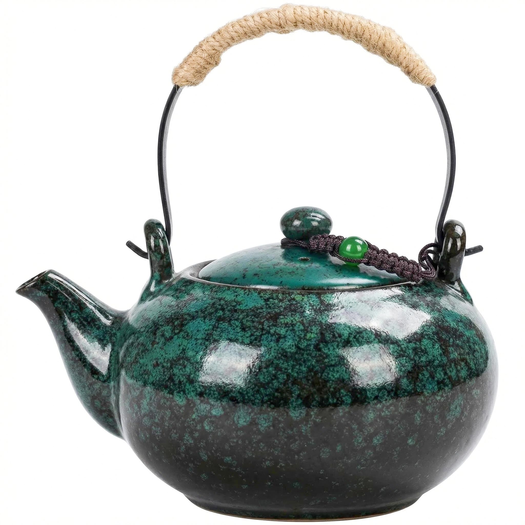Japanese Teapot with Infuser Ceramic Tea Pot with Removable Stainless Steel Filter for Loose Tea 25 OZ/750ml for Office Home Men Women as Gift Pine Green