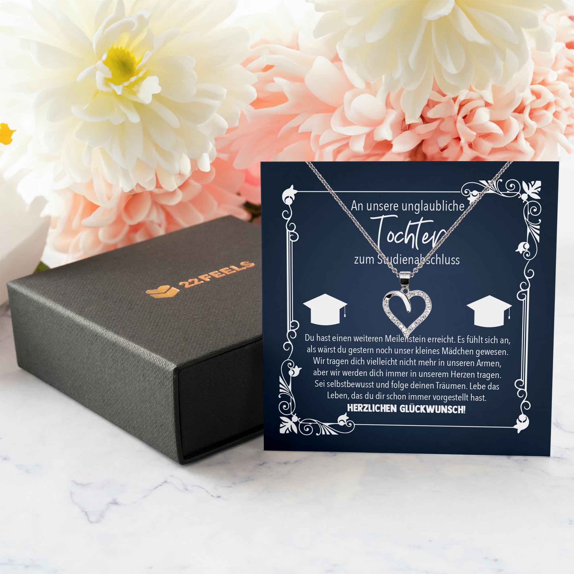 Tochter Uni Abschluss Geschenk Frauen, Master Bachelor Absolventin Schmuck Set, PhD Hochschule - Echt Silber 925 Herz Halskette mit Karte
