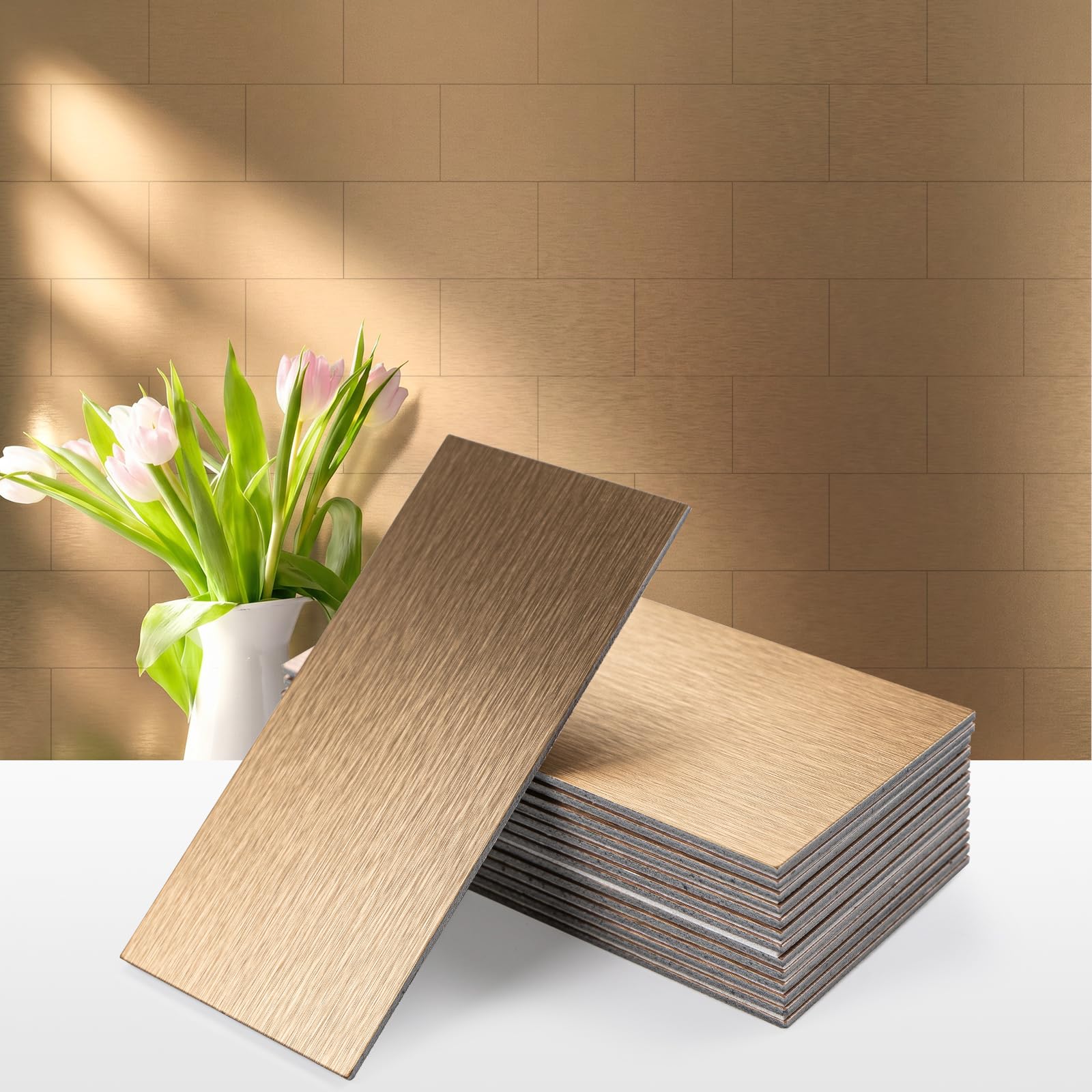 Vamos Tile 100-Piece Brushed Rose Gold Metal Subway Tile