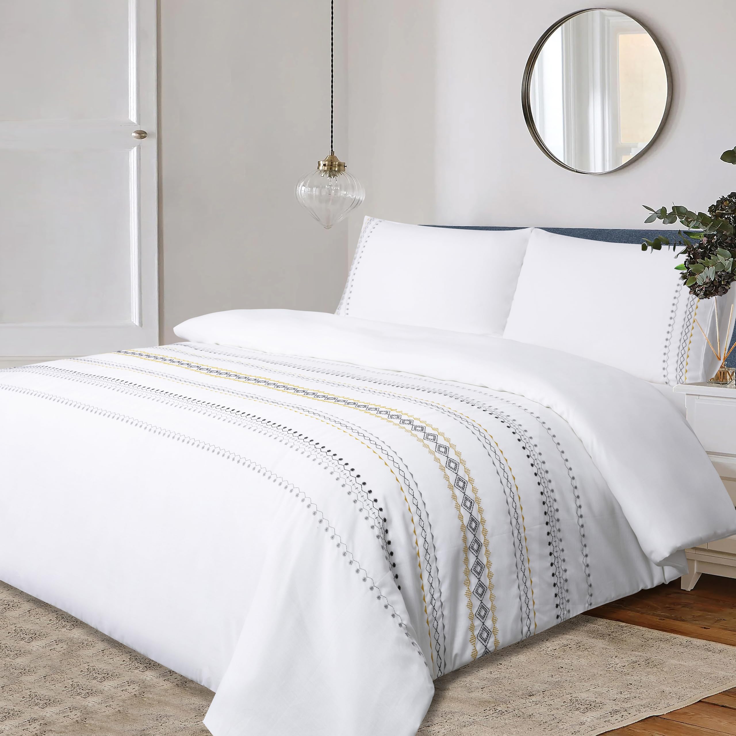 yinfung 3 tlg. Stickerei Bettbezug Set, Luxus Ultra-weich und Easy Care Bettwäsche-Sets mit Rüschen Design, Baumwolle Mikrofaser Tröster Bettbezug mit
