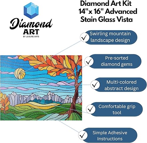 Miniatura 2 de DIAMOND ART BY LEISURE ARTS Kits de pintura de diamantes para adultos de 16 x 20 pulgadas, vista avanzada de vidrio tintado, taladro completo, kits