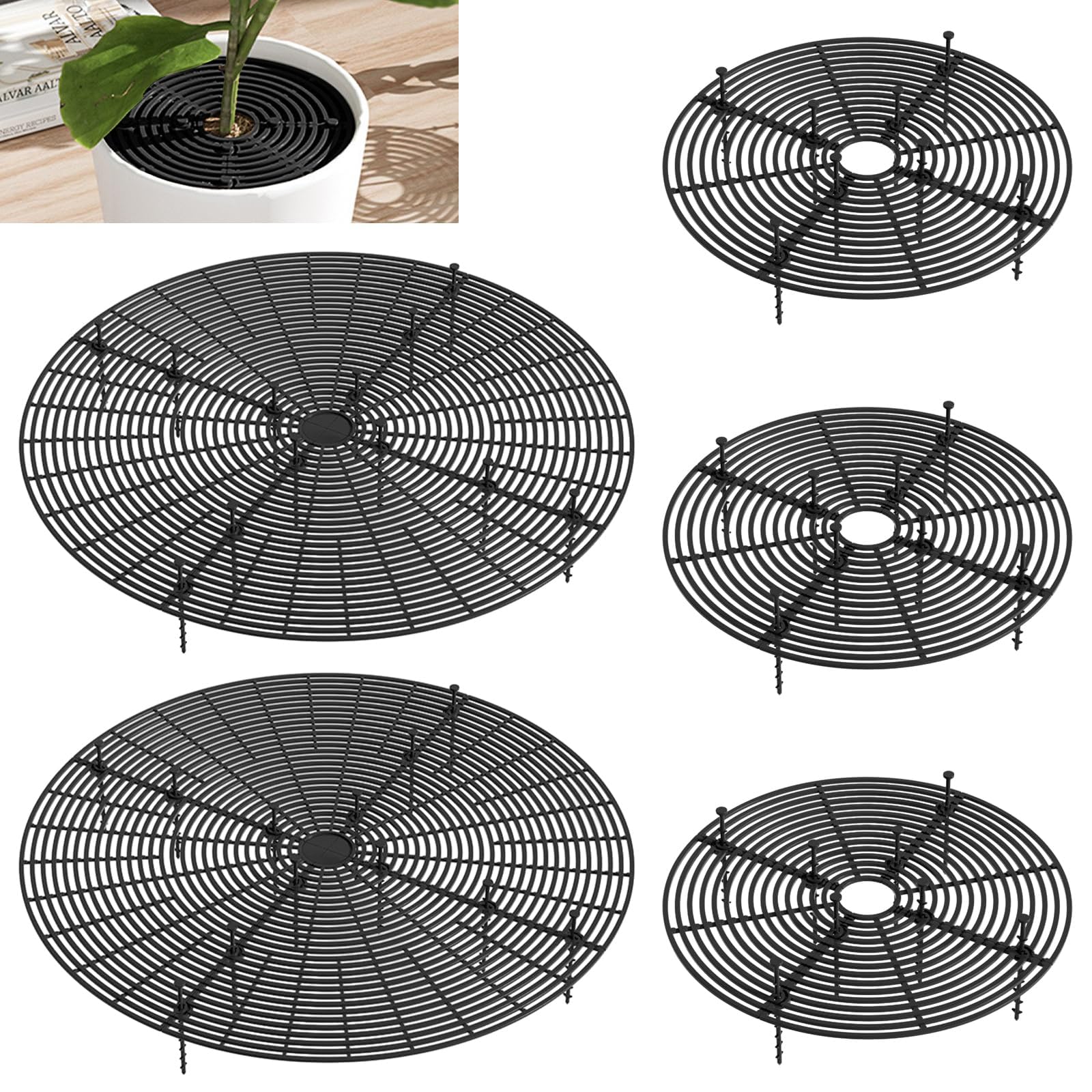 Lot de 5 Grille pour Pot de Fleurs - 30cm + 52cm - Couvercle de Protection des Plantes - Anti-Chat et Sécurité Enfant - Noir