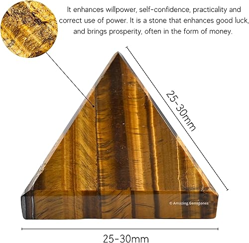 Miniatura 2 de Amazing Gemstone Piedras curativas de cristal de pirámide de ojo de tigre, gran figura piramidal de 1 pulgada de pirámide de piedra natural para