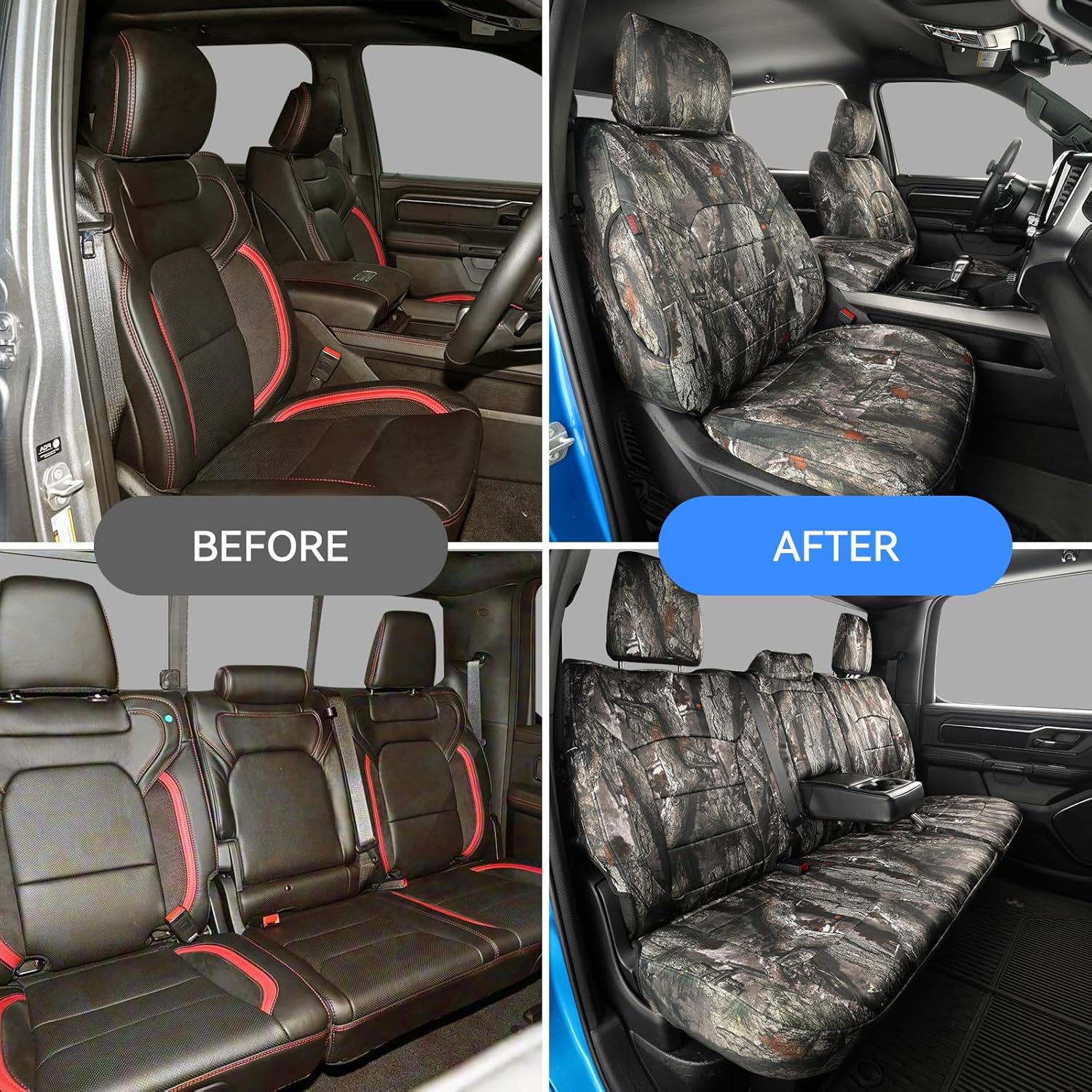 Custom Fit Camo Seat Covers Full Set Select for Dodge Ram 2500/3500 Mega Cab 2012-2026 SLT, Bighorn, Long Star Waterproof&UV Resistant Neoprene Seat Cover(Neoprene Jungle Camouflage)