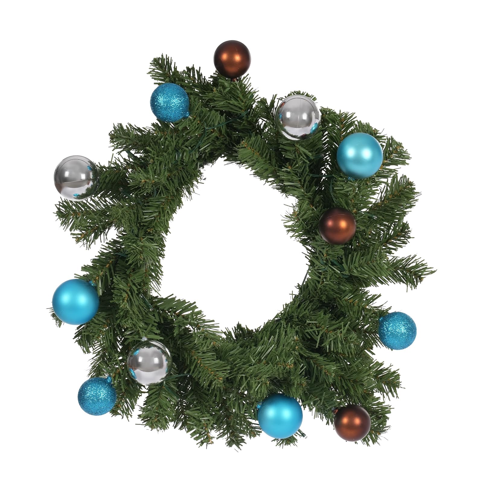 Pre-Lit Christmas Wreath For Front Door, 45cm Xmas Wreath With 15 LED Lights, Battery Operated Door Wreath With Pine Cones Baubles Star, Indoor Outdoor Christmas Decoration For Window Fireplace