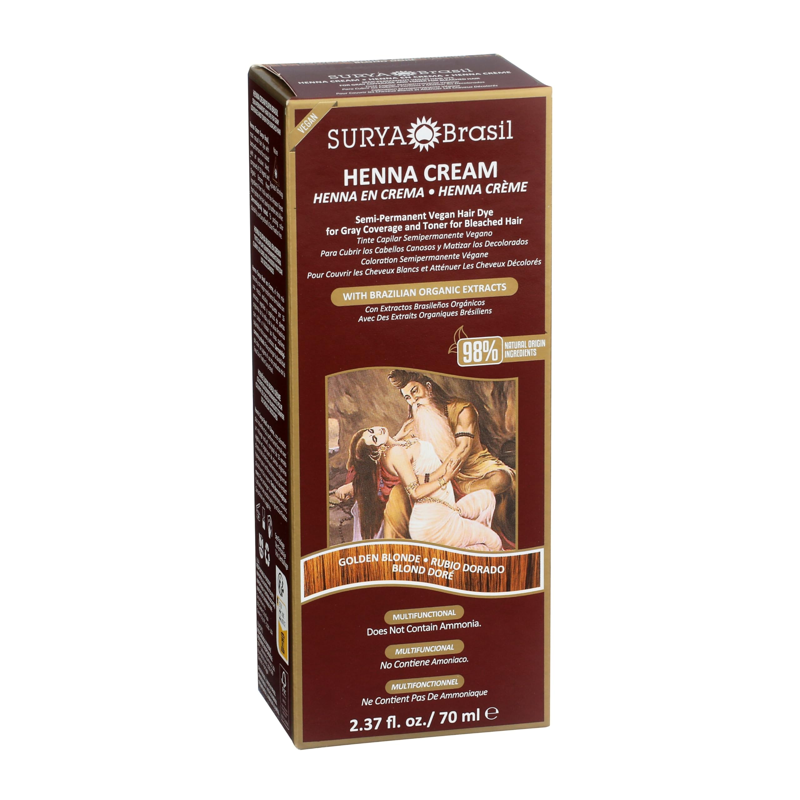 Surya Brasil Henna Cream Golden Blonde - 98% Natural Ingredients, Vegan, Cruelty-Free, Eco-Friendly, Semi-Permanent Hair Color, Deep Hydration & Shine, 2.37 oz thumbnail 4