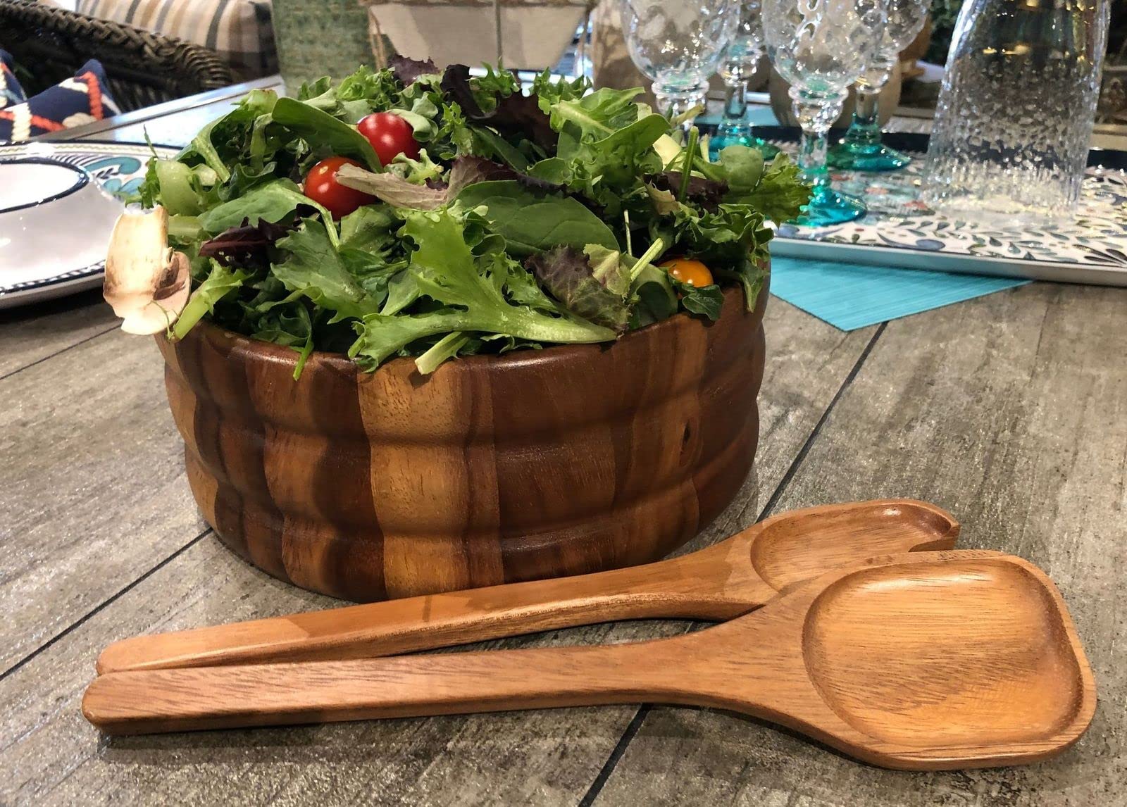 Kalmar Home Saladier avec Couverts en Bois d'Acacia
