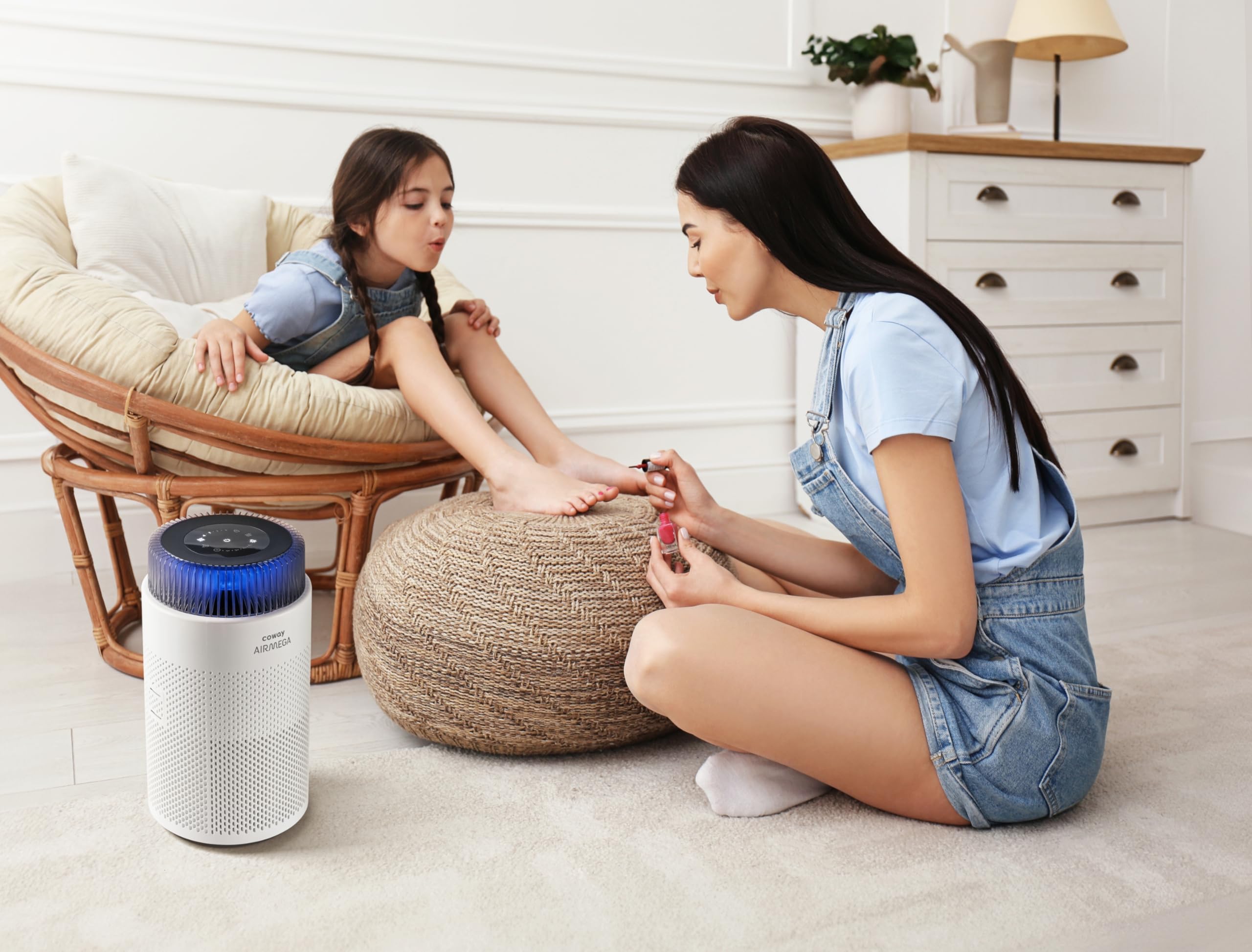COWAY Purificateur d’air pour chambre, ultra silencieux 20 dB, système HyperCaptive, élimine 99,999 % des particules jusqu’à 0,01 micron, CADR 244 m³/h, idéal contre allergies et pollens – AIRMEGA 100