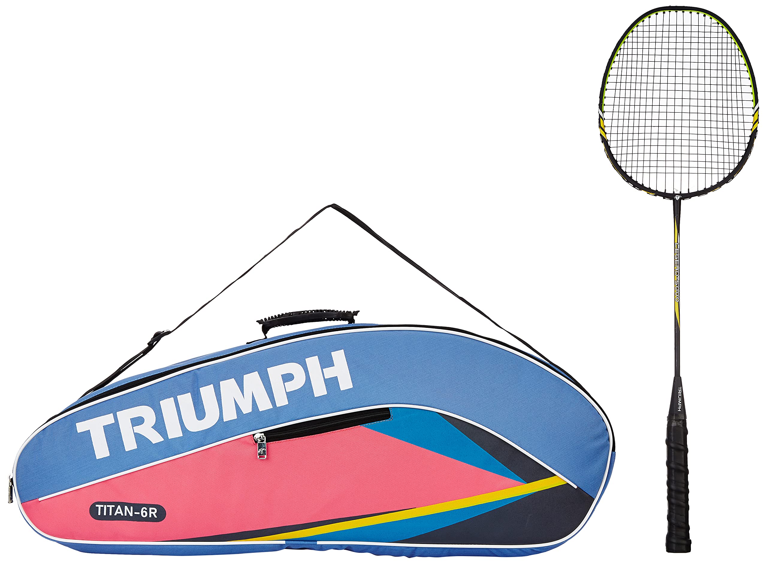 Triumph Legend-5000 One Piece Light Weight Strung Badminton Racket With Titan-6R Double Compartment Badminton Bag Sky/Pink-image-43