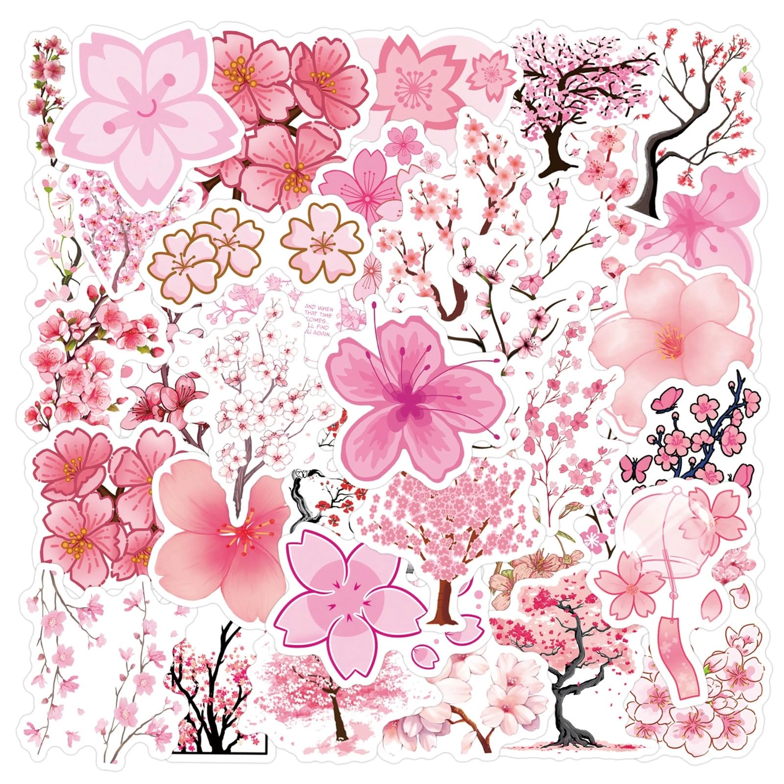 Sakura Stickers for Laptop(50 PCS),Gift for Children Teens Adults Girl Boys,Oriental Cherry Waterproof Stickers for Skateboard,Scrapbook,Bike,Phone,Computer,Luggage Water Bottle Guitar - Image 3
