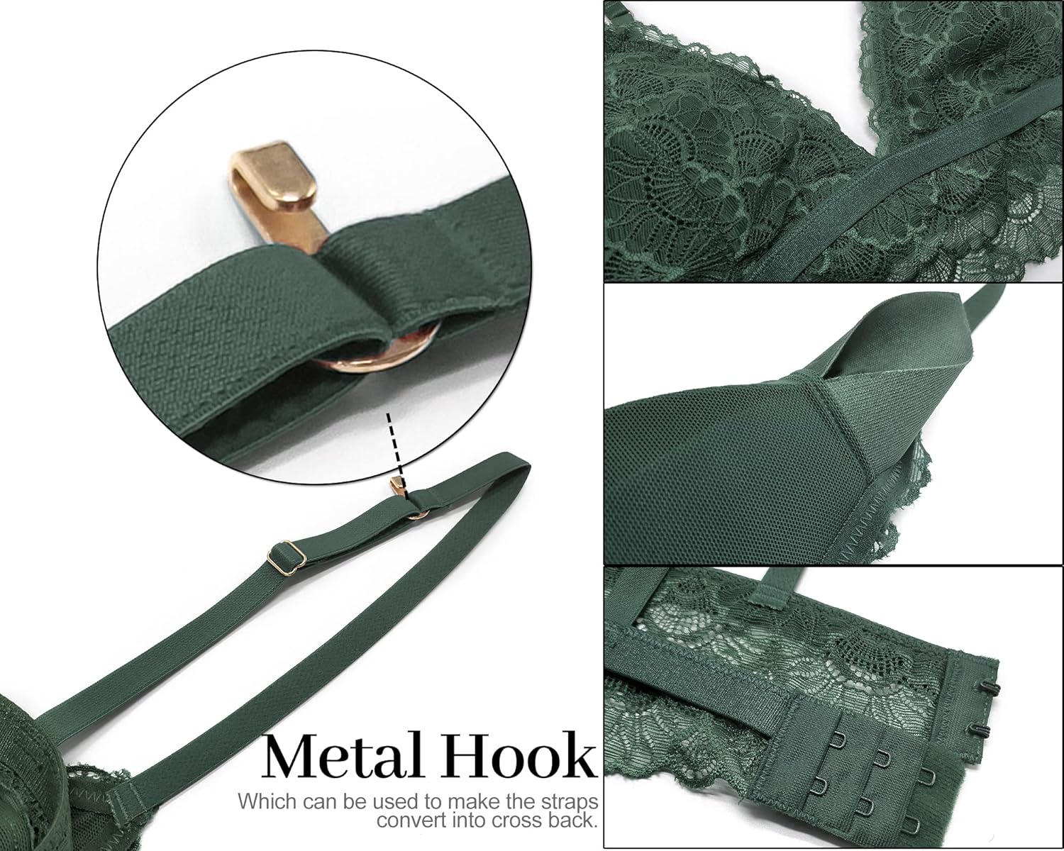 SHEKINI Women's Triangle Cup Floral Lace Bralette Padded Wireless Bra Longline Convertible - Image 6