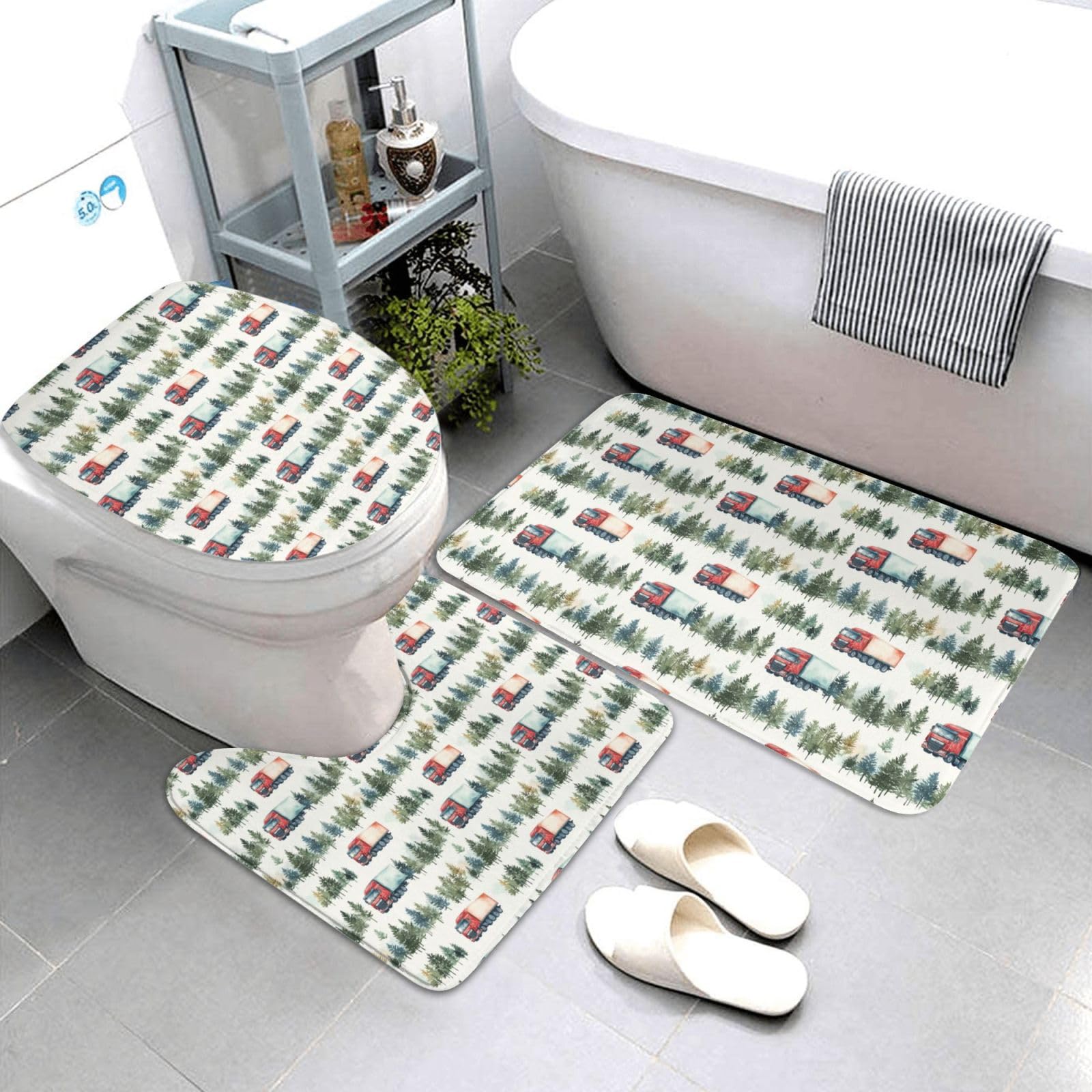 Tapis de salle de bain camion forestier lot de 3 avec contour U