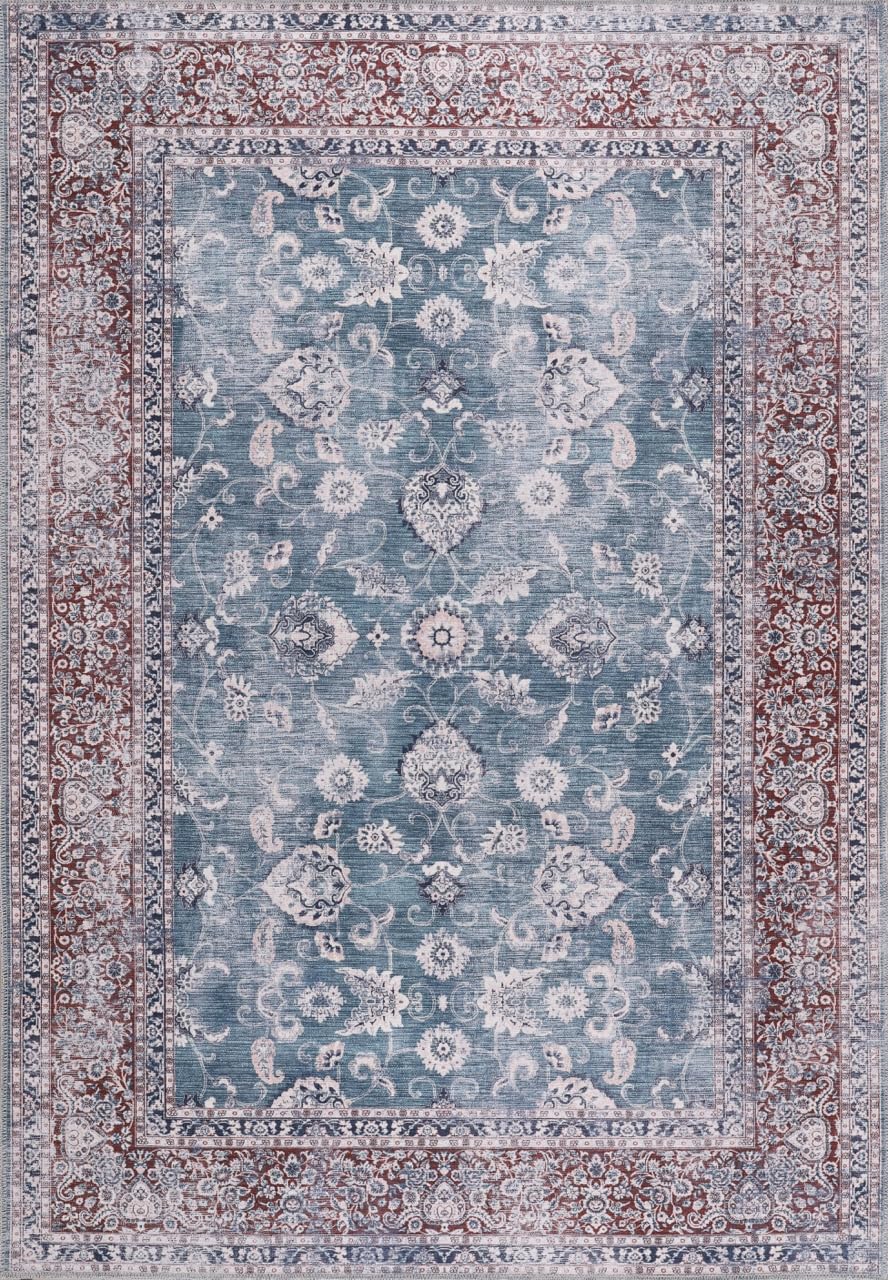 Tapis lavable en machine Kelim : le style rouille bleue sans taches