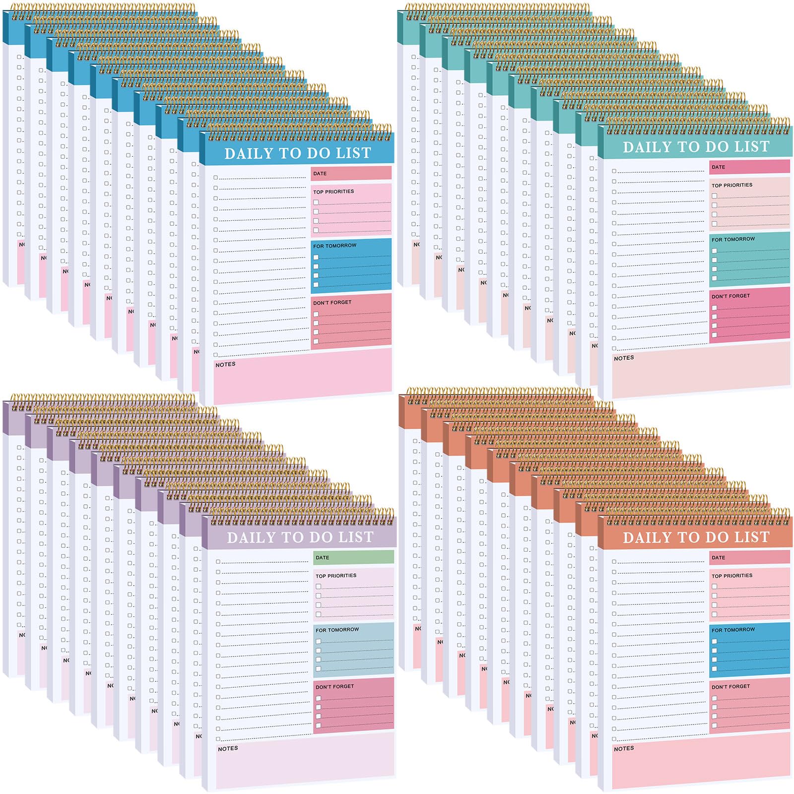 40 blocchi giornalieri per lista delle cose da fare, agenda giornaliera con 52 fogli a strappo, blocco note a spirale per lista delle cose da fare, blocco non datato, per adulti, bambini, aula