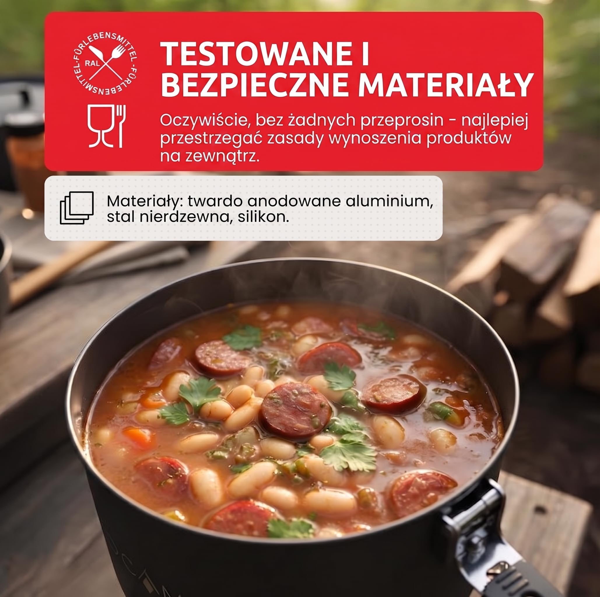 EVOCAMP Zestaw naczyń kuchennych do gotowania na kemping 4-częściowy aluminium, lekkie składane uchwyty i torba, kuchnia outdoor