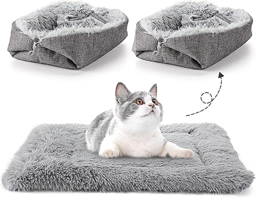 2 camas para gatos, cama para perros pequeños, alfombra autocalentable para gatos y perros, lavable, cálida y esponjosa, cojín calmante para