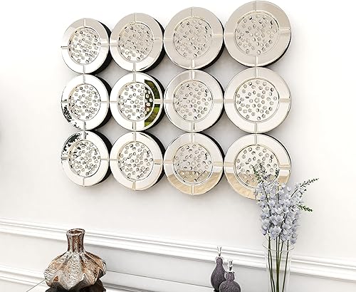 Miniatura 6 de Deco 79 Espejo de pared de cristal con cristales flotantes, 39 x 2 x 29 pulgadas, plateado