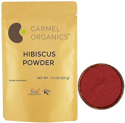 CARMEL ORGANICS Hibiscus Petals Powder 7.5 onzas  Natural  Sin OMG y sin gluten  Rico en vitamina C  Polvo de pétalos de hibisco de origen indio,