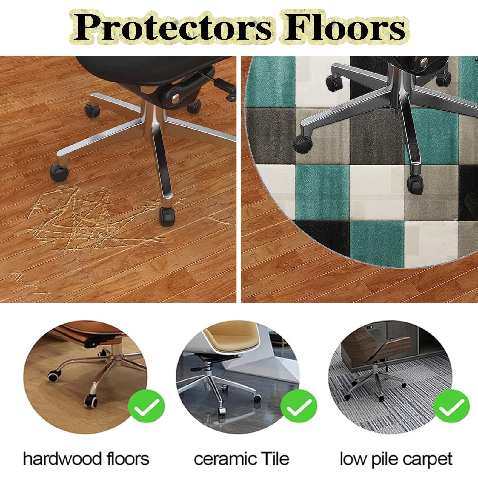 Sedia Ufficio Tappeto Rotondo Gaming Pavimento Tappetino di Protectors Pavimenti per Parquet Piastrelle Tappeto Salvapavimento Tappetino Tappetino Rotondo per Pavimento Multiuso 90 cm