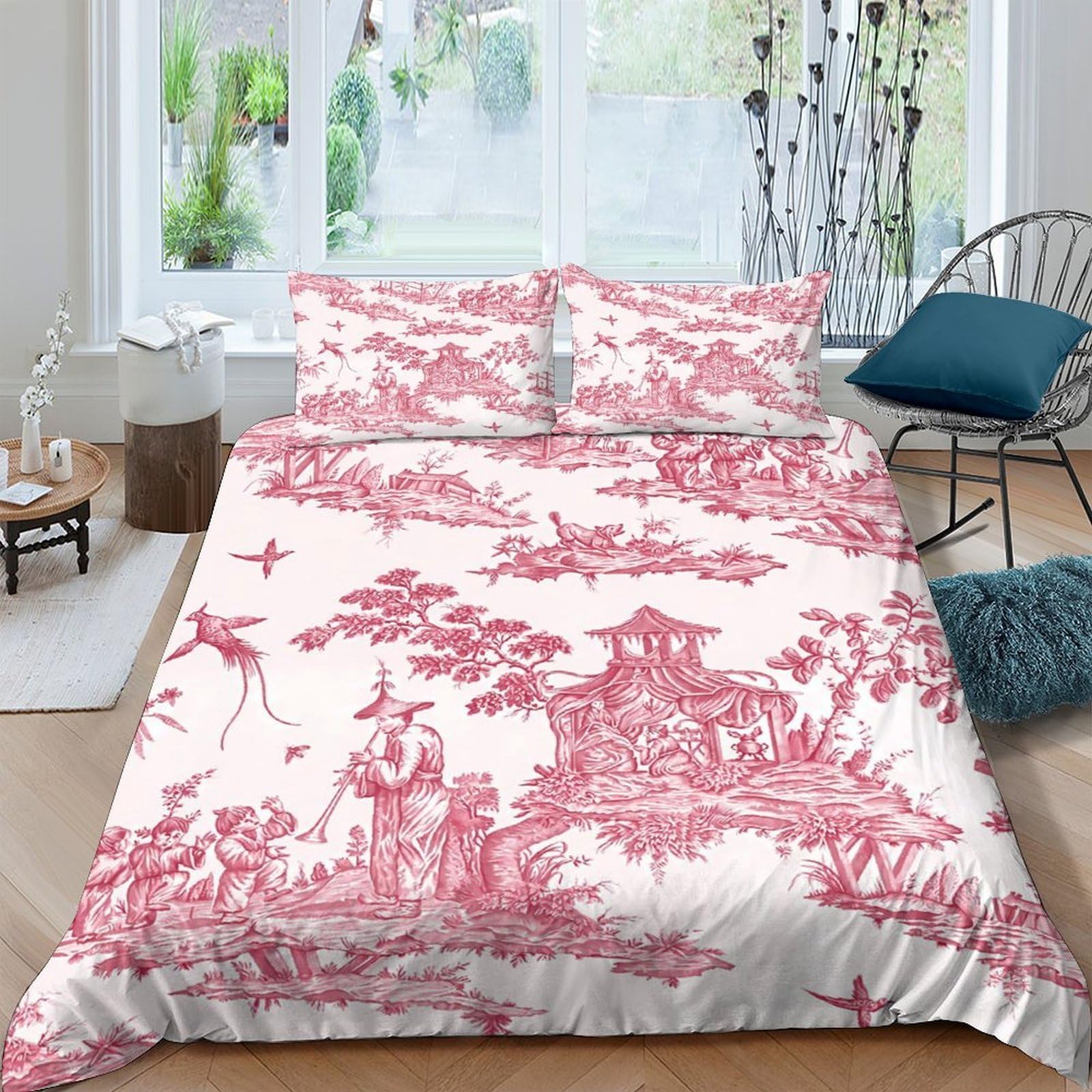 Ctjqhvkz Style-9 3D Printed Oriental Red Landscape Fitted Sheet Microfiber Decorative Bedroom Bed Cover For Home Guest Room Easy Care Single（135X200cm）