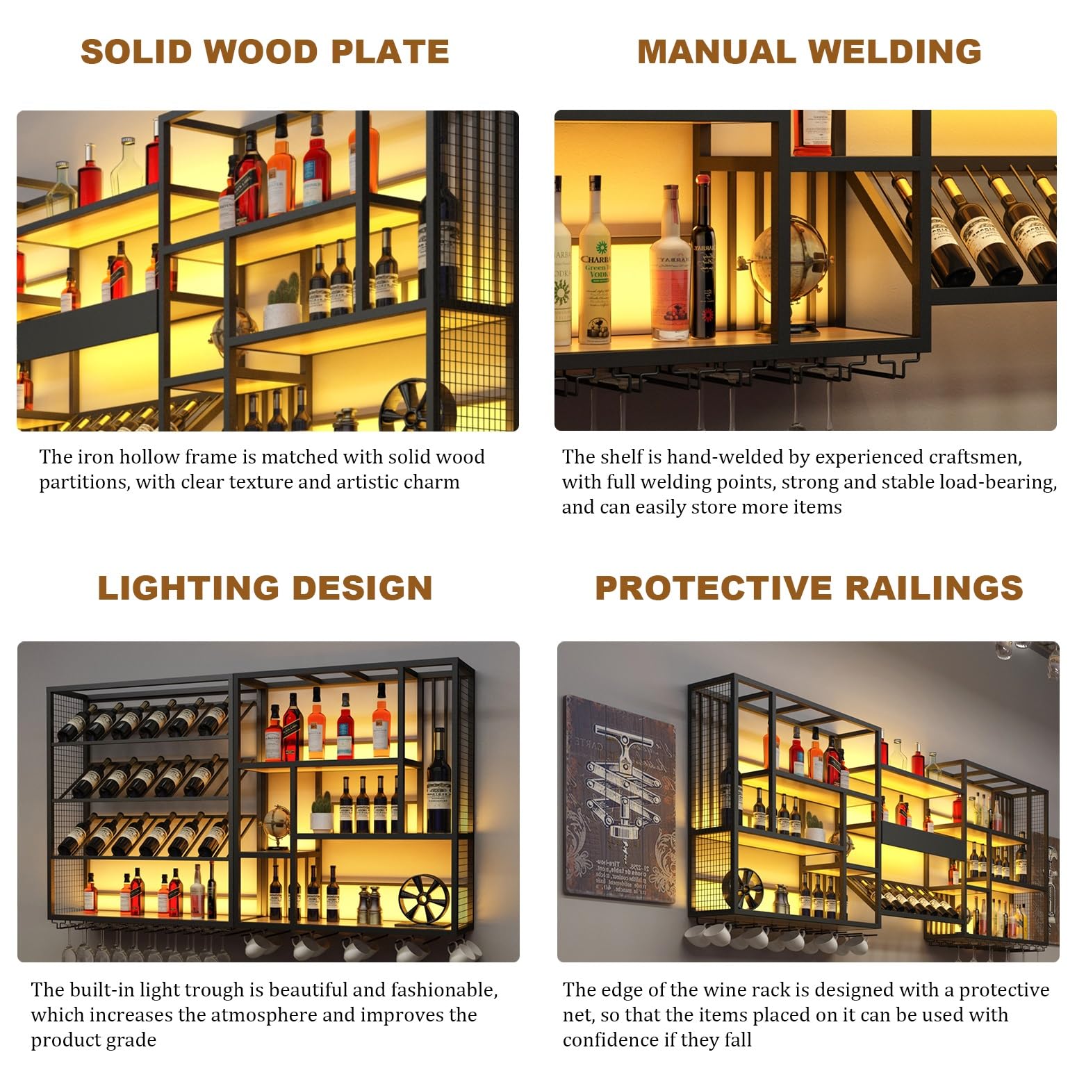 Espositore per vino da parete in metallo moderno, Design Multi-Gancio Ripiani Bar, Mensola Per Vino Industriale Calice E Portabicchieri, per Casa Cucina Sala Da Pranzo Sbarra Decorazioni(250*20*120cm/