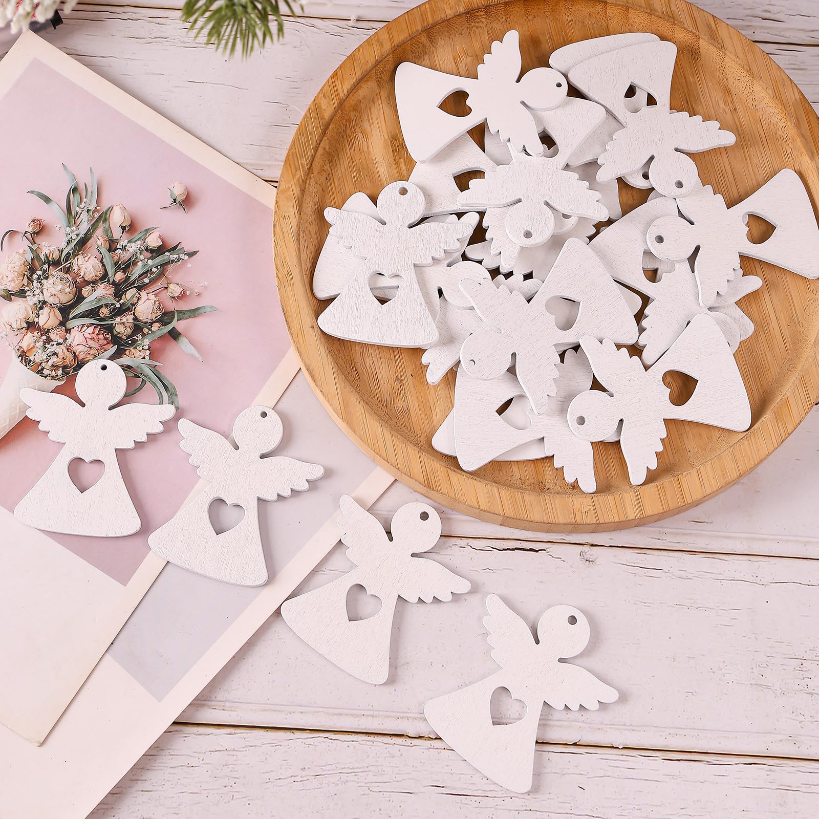 Logbuch-Verlag 3 ciondoli a forma di angelo in stoffa color bianco crema marrone grigio decorazione natalizia albero di Natale 16 cm