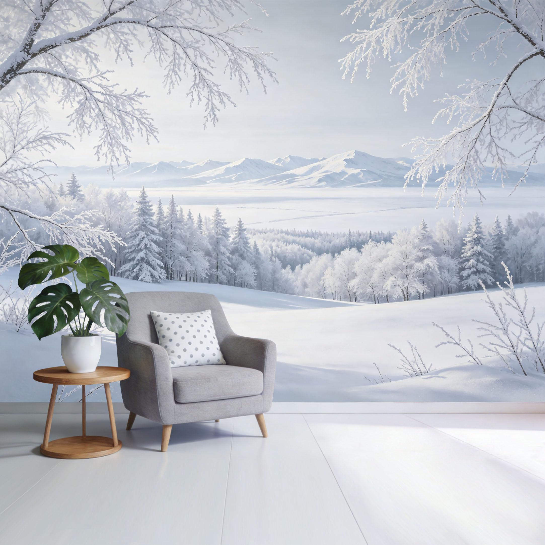 Custom Size Wall Mural Winter Snowy Forest Mountain Landscape Frosted Trees Scenic Nature View SelfAdhesive Wall Fabric Removable Wallpaper for Home Office Decor