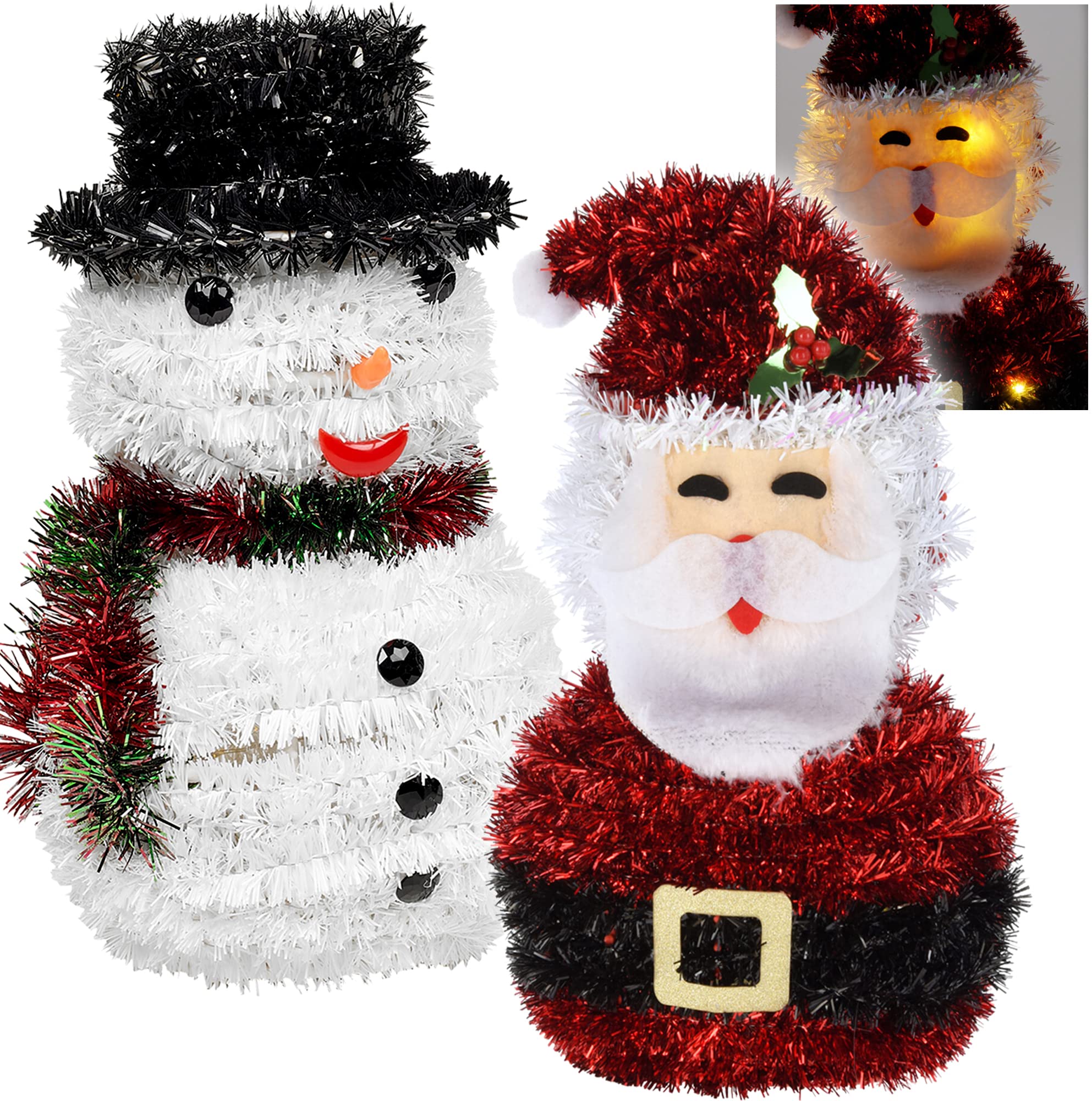 Urbnliving Santa 26Cm Light Up Festive Tinsel Christmas Character Figurine With Warm Leds Décor (Santa)